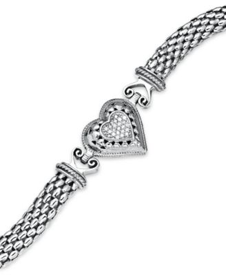 Macy's - Diamond Mesh Heart Bracelet in Sterling Silver (1/6 ct. t.w.)