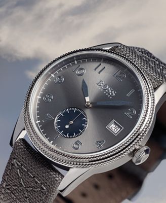 BOSS Men's Legacy Gray Fabric Strap Watch 44mm