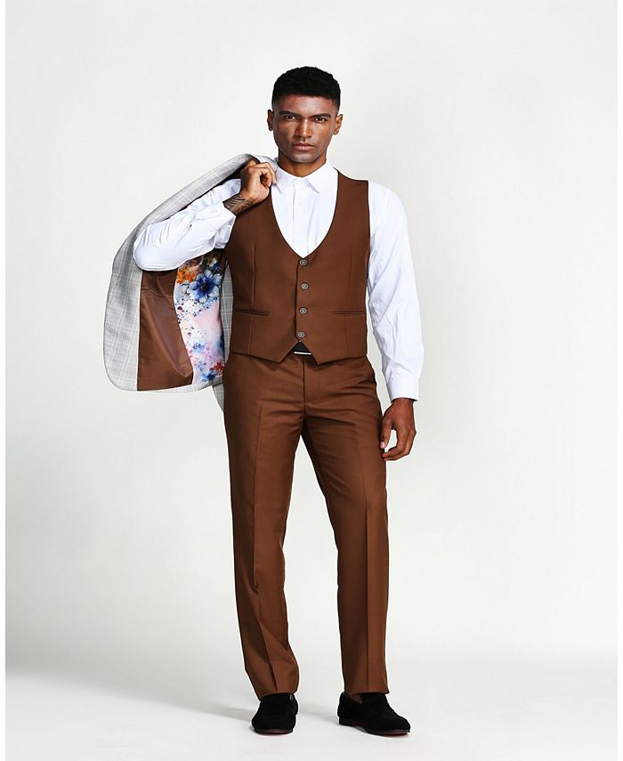Men's Silver Satin Slim Fit Tazzio 3 Piece Suit with Double Breasted Vest and Peak Lapel Jacket