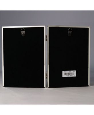 Polished Silver Plate Hinged Double Picture Frame - Bead Border Design - 5" x 7"