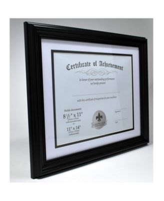 Dual Use Black 11" x 14" Certificate Picture Frame with Double Bevel Cut Matting For Document - 8.5" x 11"