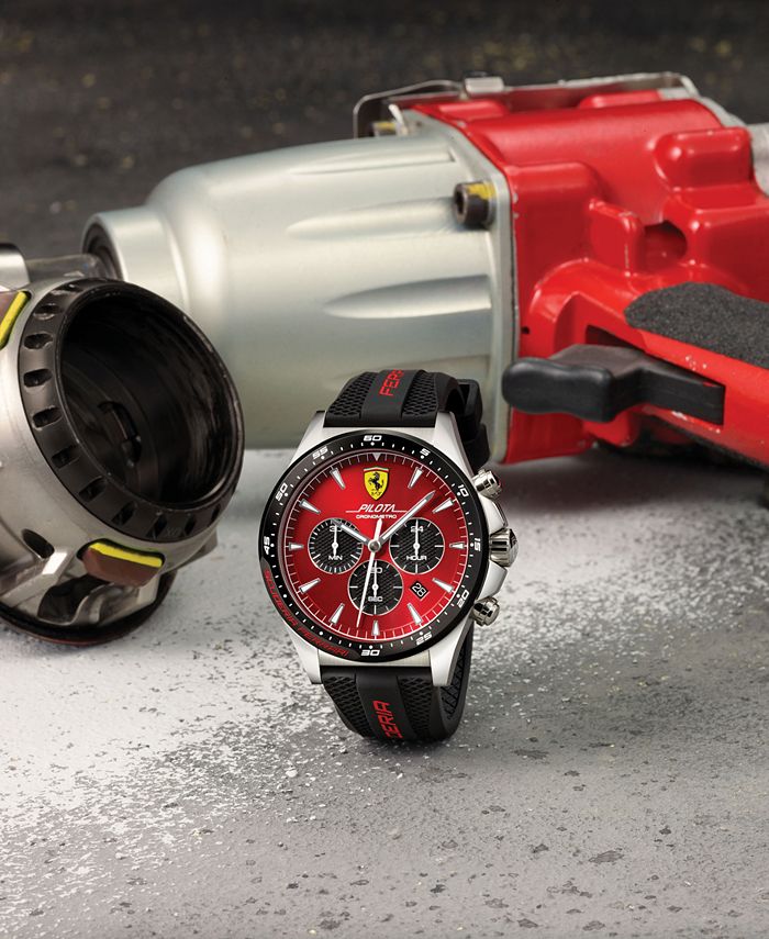 Ferrari Men's Chronograph Pilota Black Rubber Strap Watch 45mm - Macy's