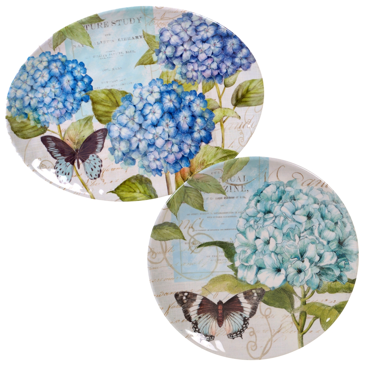 Certified International Hydrangea Garden Melamine 2-pc. Platter Set In Blue,mulitcolored