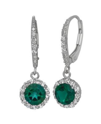Macy's - SS Round-Cut Emerald Halo Earrings