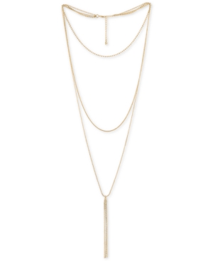 image of Rachel Rachel Roy Gold-Tone Crystal Triple-Row Lariat Necklace, 16