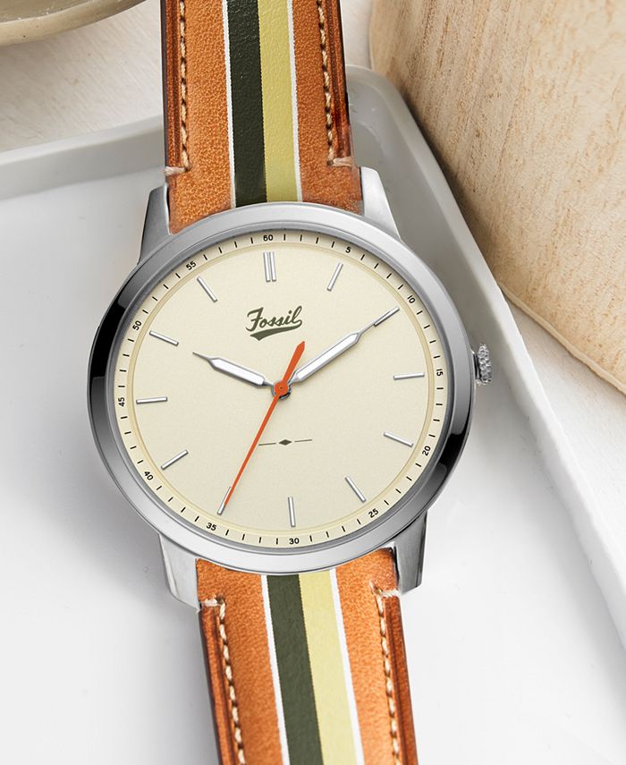 Fossil LIMITED EDITION Men's Minimalist Striped Brown Striped Leather