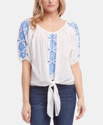 Karen Kane - Cotton Embroidered-Front Top
