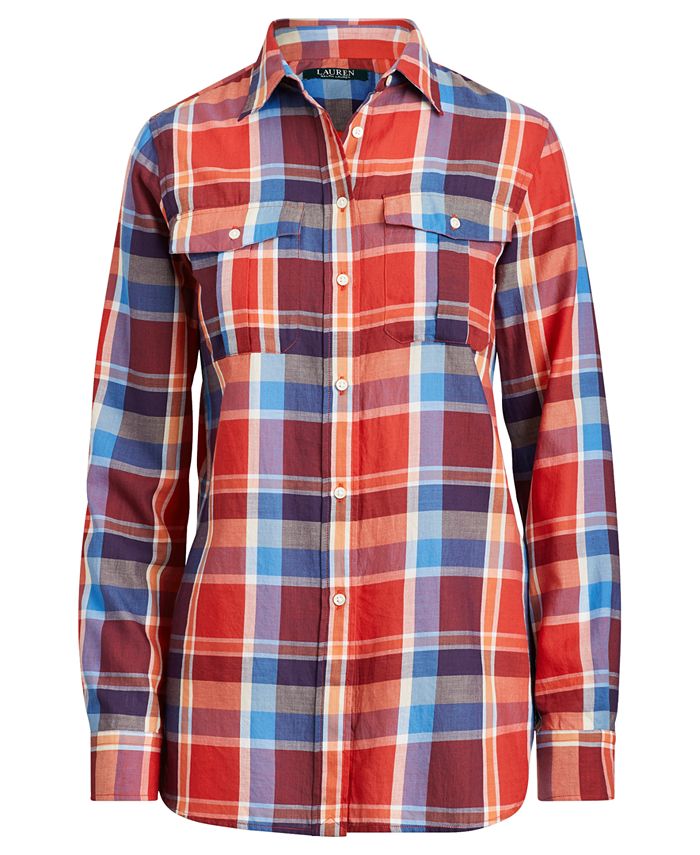 Lauren Ralph Lauren Plaid Cotton Twill Shirt & Reviews Tops Women