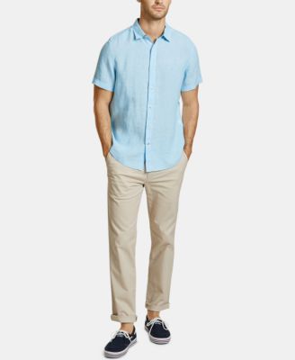 Nautica Men's Linen Shirt - Breathable Button Down Shirt With Straight Collar, Classic Fit, J-Class Icon Detail