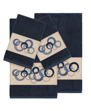 Linum Home Turkish Cotton Annabelle 4-pc. Embellished Towel Set Bedding In Midnight Blue