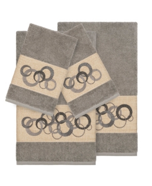 Linum Home Turkish Cotton Annabelle 4-pc. Embellished Towel Set In Dark Grey
