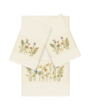 Linum Home Turkish Cotton Serenity 3-pc. Embellished Towel Set Bedding In Cream