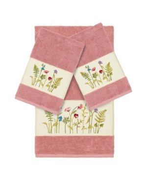 Shop Linum Home Turkish Cotton Serenity 3-pc. Embellished Towel Set In Tea Rose