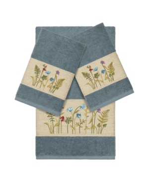 Linum Home Turkish Cotton Serenity 3-pc. Embellished Towel Set Bedding In Teal