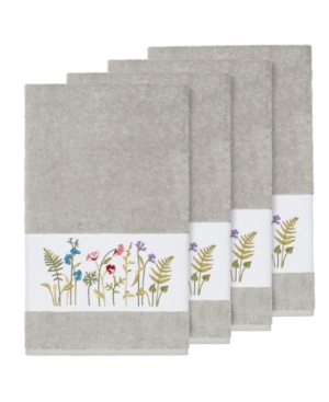 Linum Home Turkish Cotton Serenity 4-pc. Embellished Bath Towel Set Bedding In Light Grey