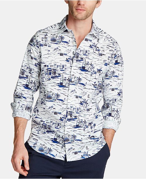 Nautica Men S Blue Sail Classic Fit Printed Poplin Button Down