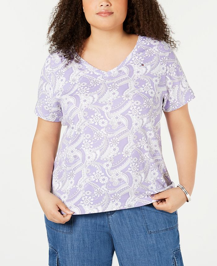 Tommy Hilfiger Women's Plus Size Paisley-Print T-Shirt  Green Size 2X