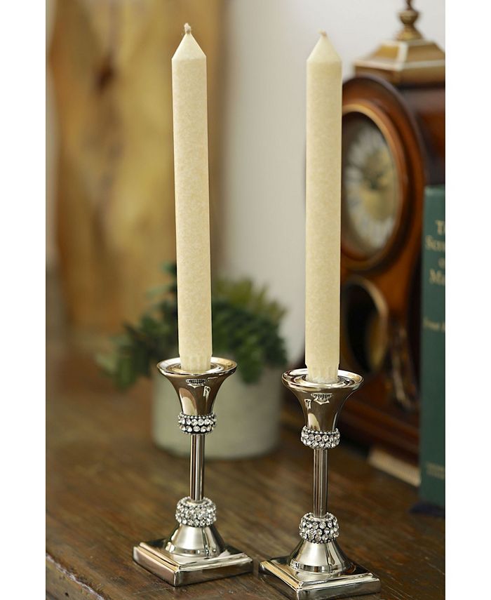 Classic Touch Single Stainless Steel Candle Holder with Crystal Diamond
