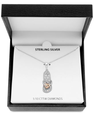 Diamond Two-Tone Flip-Flop Sandal 18" Pendant Necklace (1/10 ct. t.w.) in Sterling Silver & 18k Rose Gold-Plate