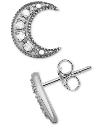 Macy's - Diamond Crescent Moon Stud Earrings (1/10 ct. t.w.) in Sterling Silver