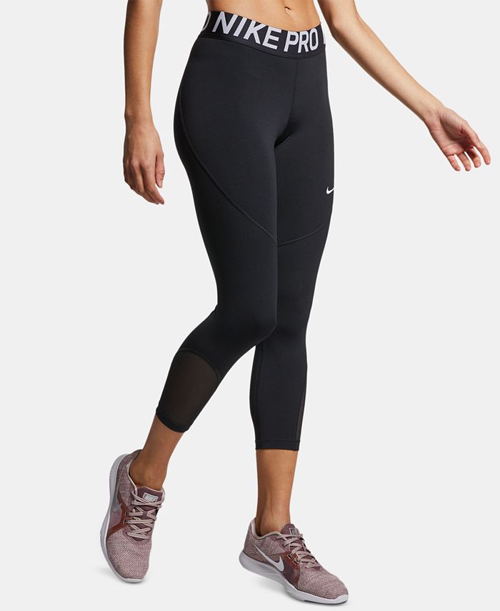 Nike Pro Dri Fit Crop Mid Rise Printed Leggings Blue