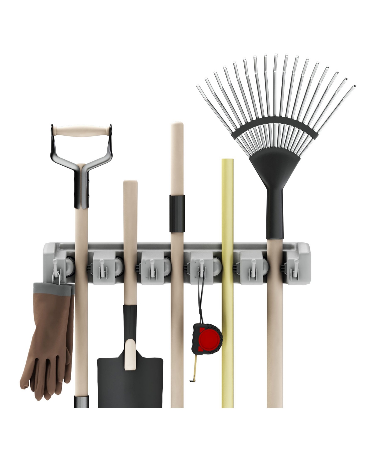 Shovel, Rake and Tool Holder with Hooks - Wall Mounted Organizer by Stalwart - Multi
