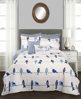 Lush Décor - Rowley Birds Quilt Navy 7Pc Set Full/Queen