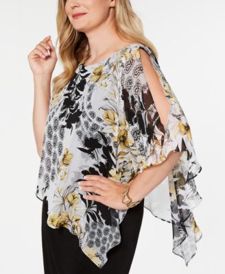 Connected Plus Size Printed Chiffon Cape Dress