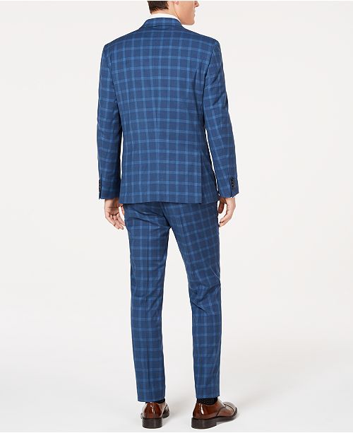 Kenneth Cole Unlisted Men's Slim-Fit Stretch Blue Graph Plaid Suit ...