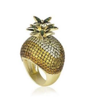 Shop Noir Cubic Zirconia Pineapple Cocktail Ring In Gold