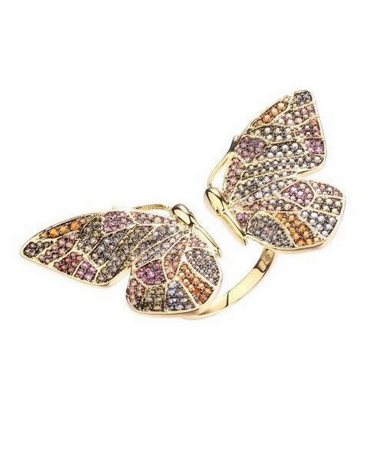 Multi-Colored Cubic Zirconia Butterfly Wing Ring - Gold