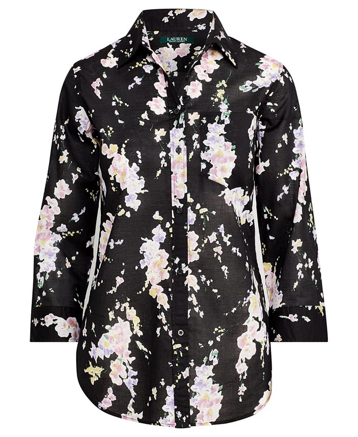 Lauren Ralph Lauren Petite Floral-Print Cotton Shirt - Macy's