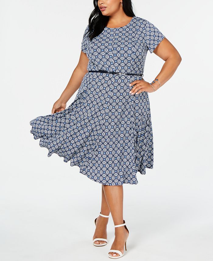 Jessica Howard Plus Size Printed Cap-Sleeve Dress - Macy's