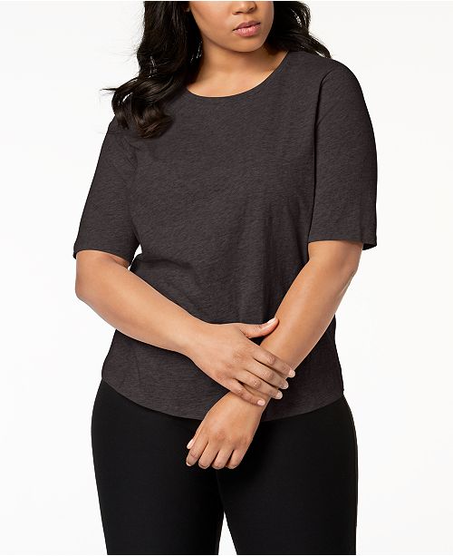 Eileen Fisher Plus Size Organic Cotton Elbow Sleeve T Shirt