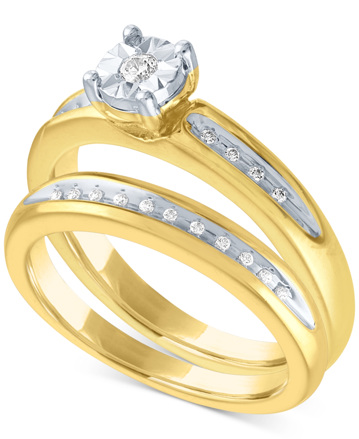 Diamond Bridal Set (1/10 ct. t.w.) in 14k Gold Over Sterling Silver - Yellow Gold/Silver