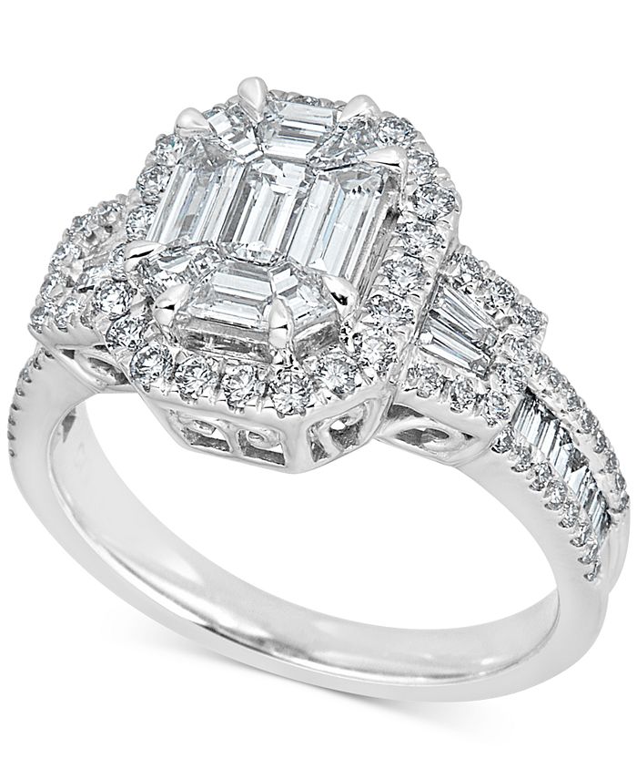 Macy's - Diamond Baguette Cluster Engagement Ring (1-1/2 ct. t.w.) in 14k White Gold
