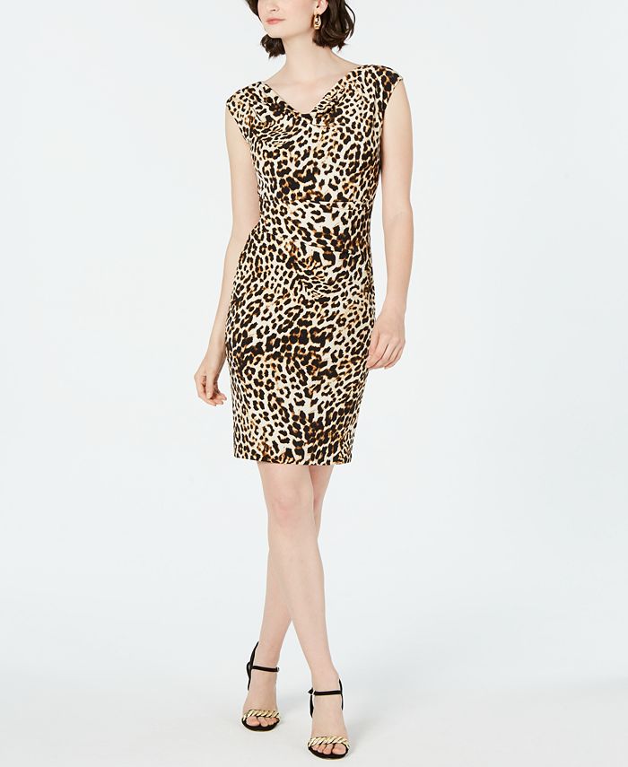 Jessica Howard Women's Animal Print Trim Sweater Dress Black Size Large