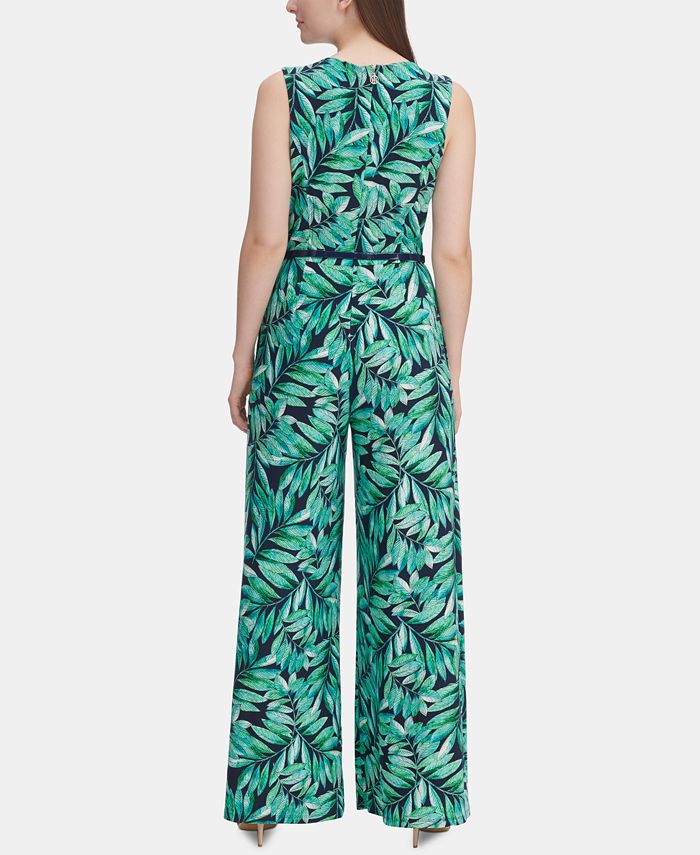 Tommy Hilfiger Belted Palm-Print Jersey Jumpsuit - Macy's