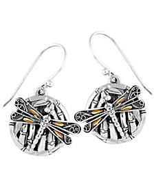 Sweet Dragonfly Love Potion Sterling Silver Earrings Embellished by 18K Gold Accents on 4 Strips of Dragonfly's Wings