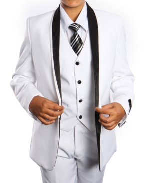 image of Tazio Little Boys Solid Satin Shawl Collar 1 Button Vested Boys Suit 5 Piece