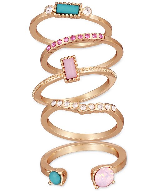 Guess Gold Tone 5 Pc Set Crystal Stone Stack Rings Reviews