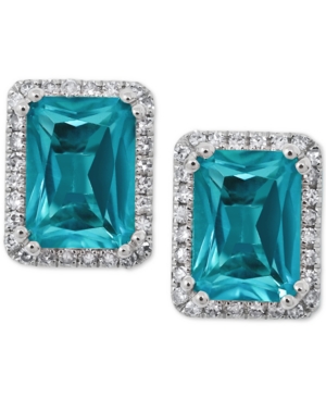 image of Paraiba Mystic Topaz (2 ct. t.w.) and Diamond (1/6 ct. t.w.) Stud Earrings in 14k White Gold