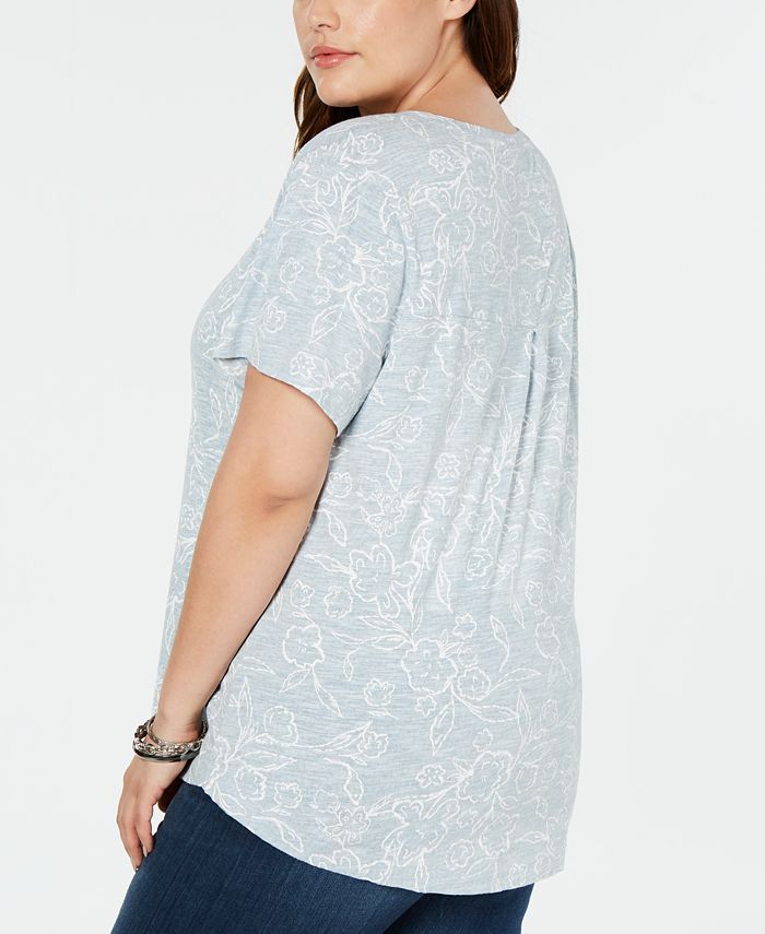 Style & Co Plus Size Cotton Printed Off The Shoulder Top
