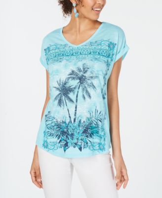 Multicolor print short dolman sleeve top main image 0