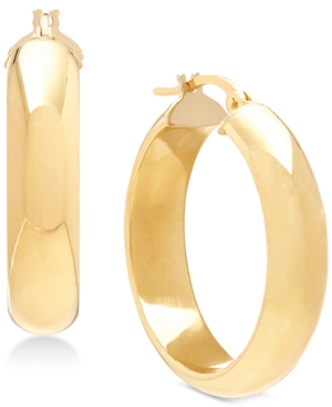 image of Italian Gold D-Shape Hoop Earrings in 14k Gold
