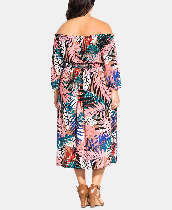 City Chic Trendy Plus Size Printed Off-The-Shoulder Dress & Reviews ...