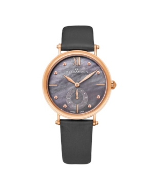 image of Alexander Watch A201-04, Ladies Quartz Small-Second Watch with Rose Gold Tone Stainless Steel Case on Gray Satin Strap