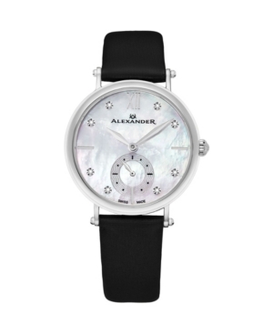 image of Alexander Watch AD201-01, Ladies Quartz Small-Second Watch with Stainless Steel Case on Black Satin Strap