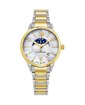 image of Alexander Watch AD204B-04, Ladies Quartz Moonphase Date Watch with Yellow Gold Tone Stainless Steel Case on Yellow Gold Tone Stainless Steel Bracelet
