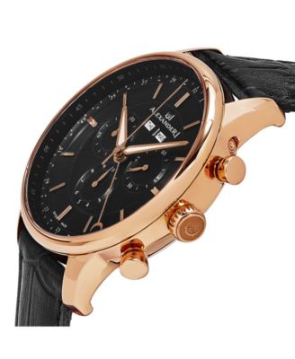 Stuhrling Alexander Watch A101-04, Stainless Steel Rose Gold Tone Case on Black Embossed Genuine Leather Strap